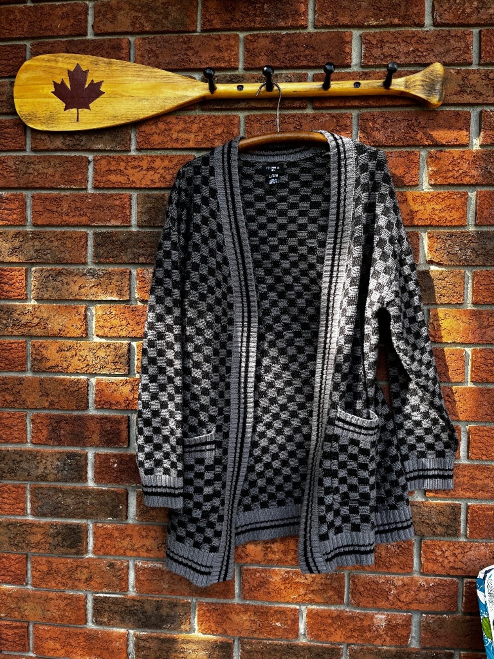 Forever 21 Black and Grey Checkered Knit Cardigan